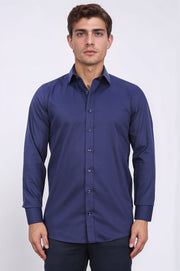 slim fit saten italyan yaka lacivert gömlek